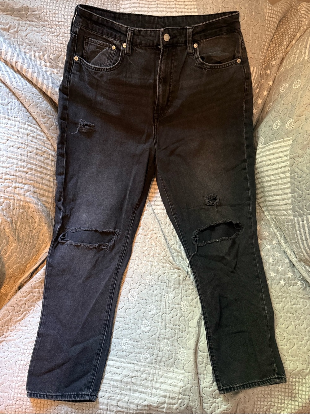 H&M Black Distressed Mom Jeans